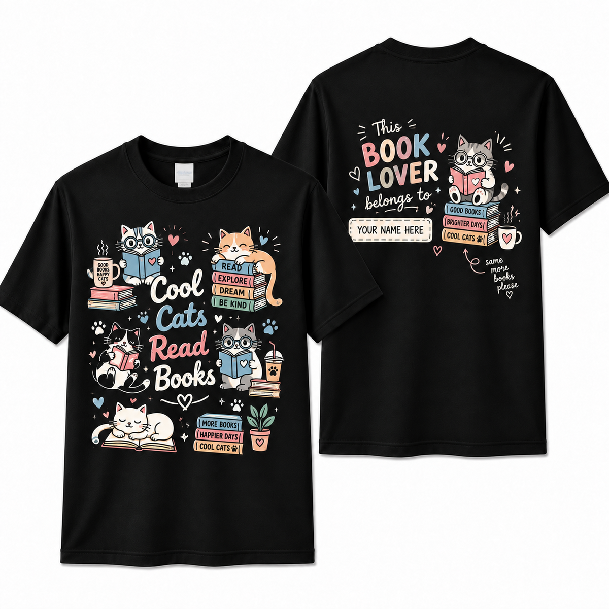 Personalized Teacher Shirt Cool Cats Read Books Cat Book Lover Custom Name Tee