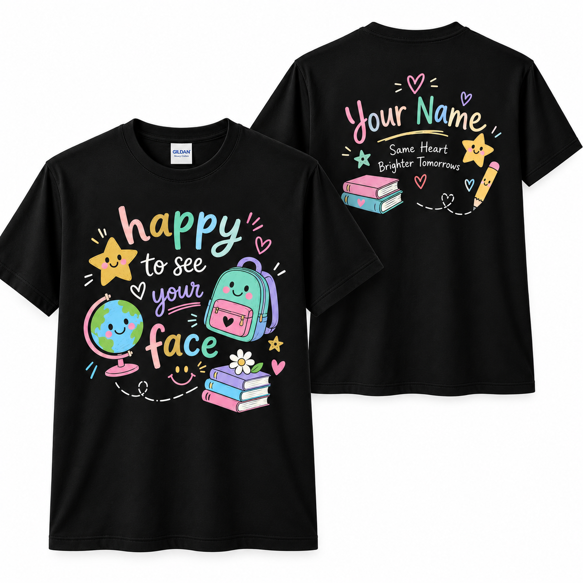 Custom Teacher T-Shirt Happy To See Your Face Back To School Name Gift