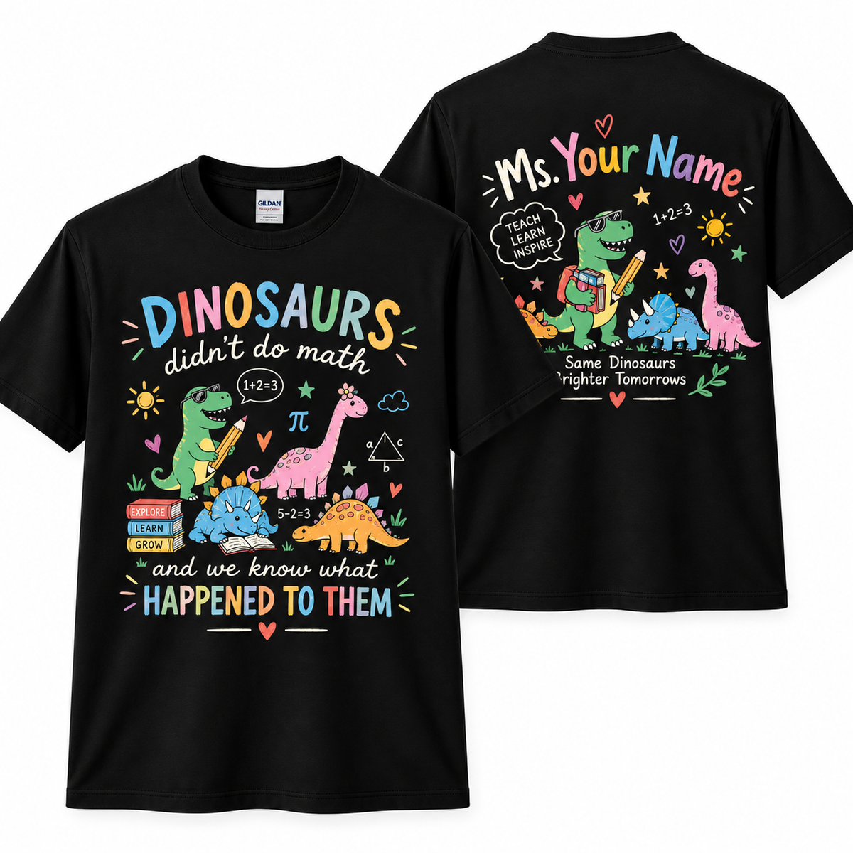 Custom Dinosaur Teacher T-Shirt Math Pun Cute Dino Personalized Gift