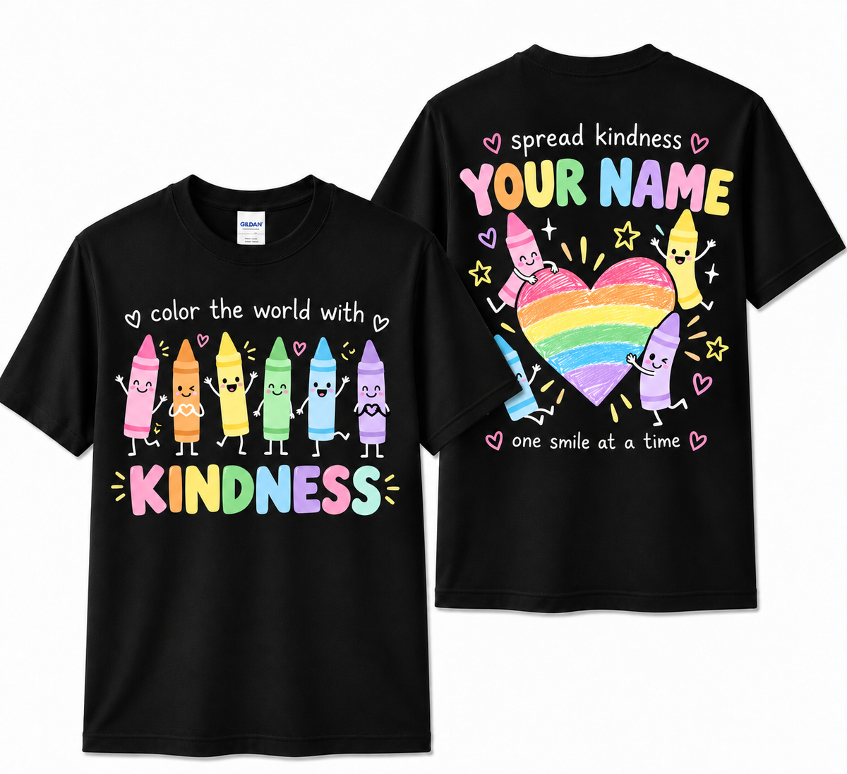 Personalized Custom Color the World with Kindness Cute Crayon Teacher Unisex T-Shirt