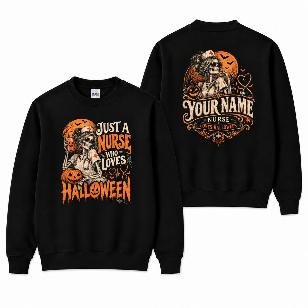 Nurse Halloween Skeleton Sweatshirt Custom Name Pumpkin Shirt Gift for Women