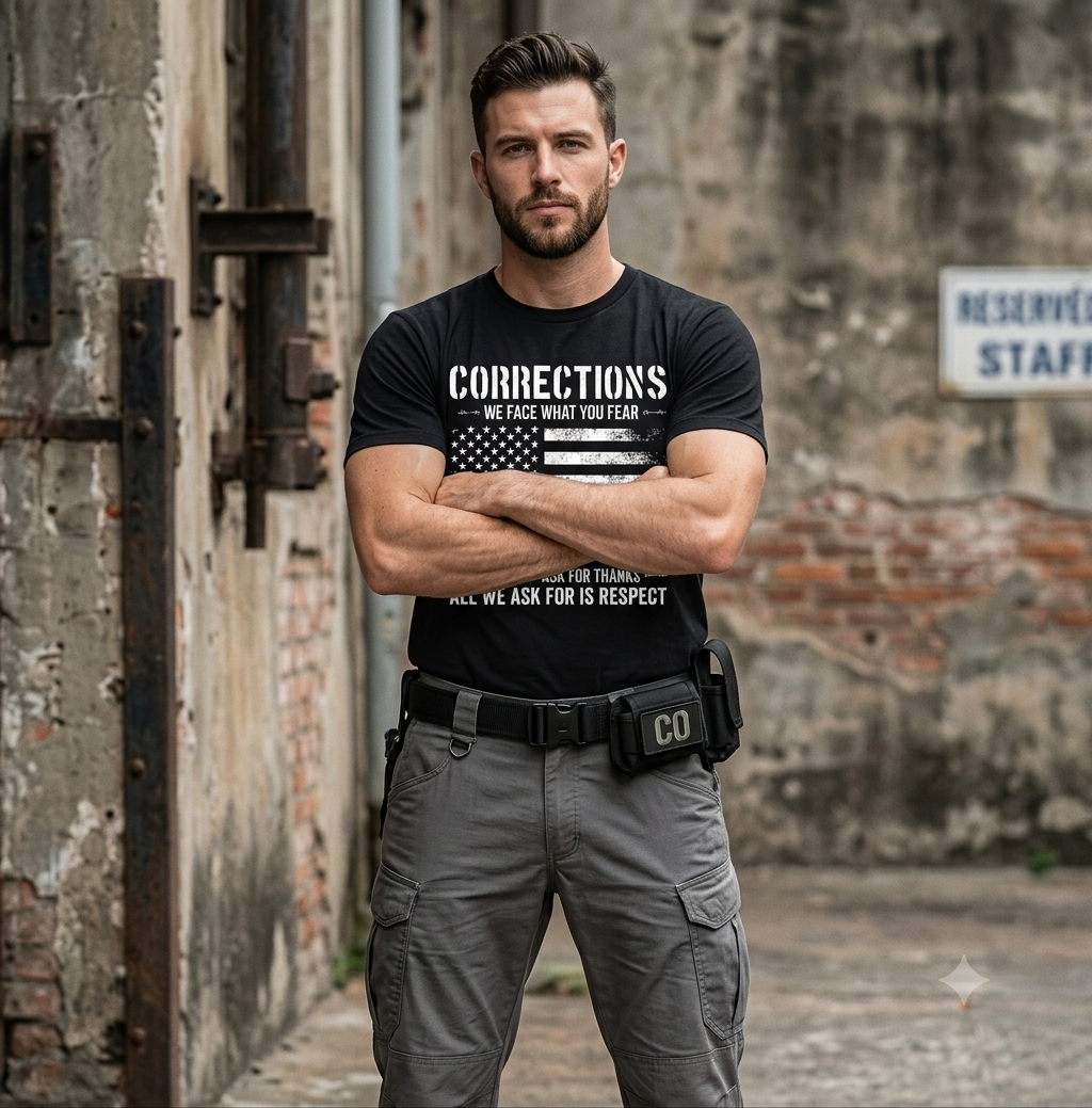 Custom Corrections Officer Flag T-Shirt | Personalized Thin Silver Line Prison Guard Shirt | Law Enforcement Gift