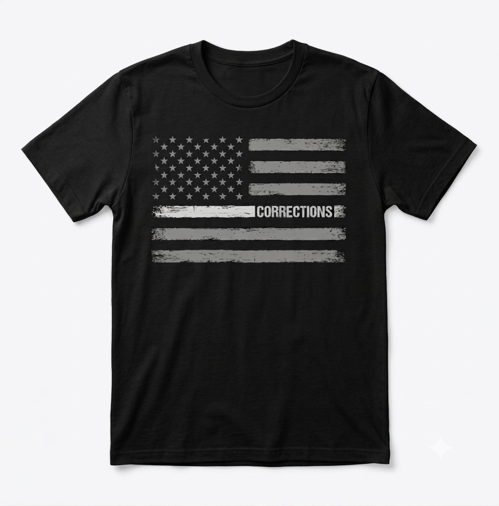 Custom Corrections Thin Silver Line Flag Shirt | Personalized Name Badge Number Correctional Officer