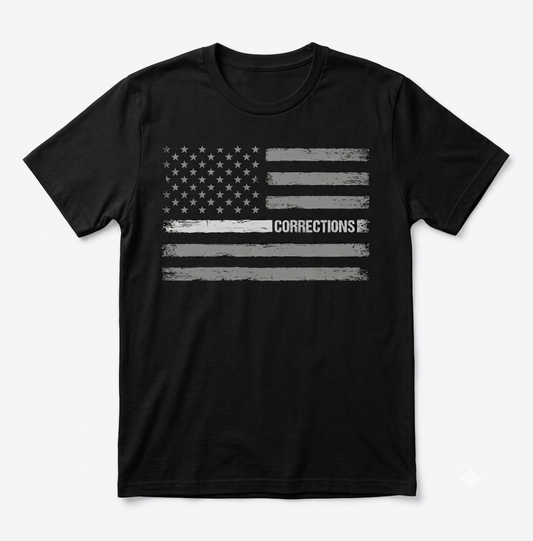 Custom Corrections Thin Silver Line Flag Shirt | Personalized Name Badge Number Correctional Officer