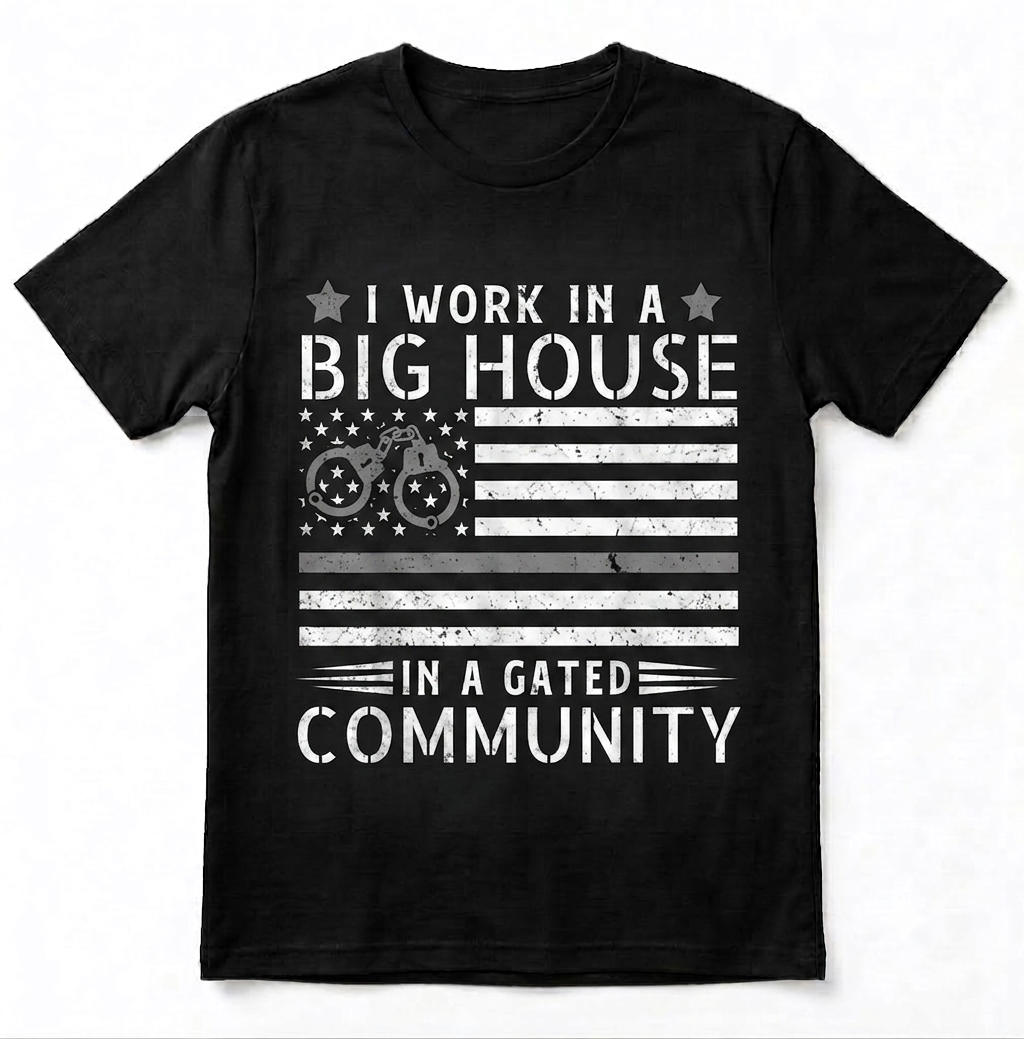 Custom Correctional Officer Flag T-Shirt  Personalized Big House Gated Community Shirt  Funny Thin Silver Line Prison Guard Tee