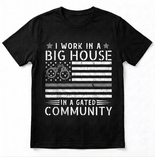 Custom Correctional Officer Flag T-Shirt  Personalized Big House Gated Community Shirt  Funny Thin Silver Line Prison Guard Tee