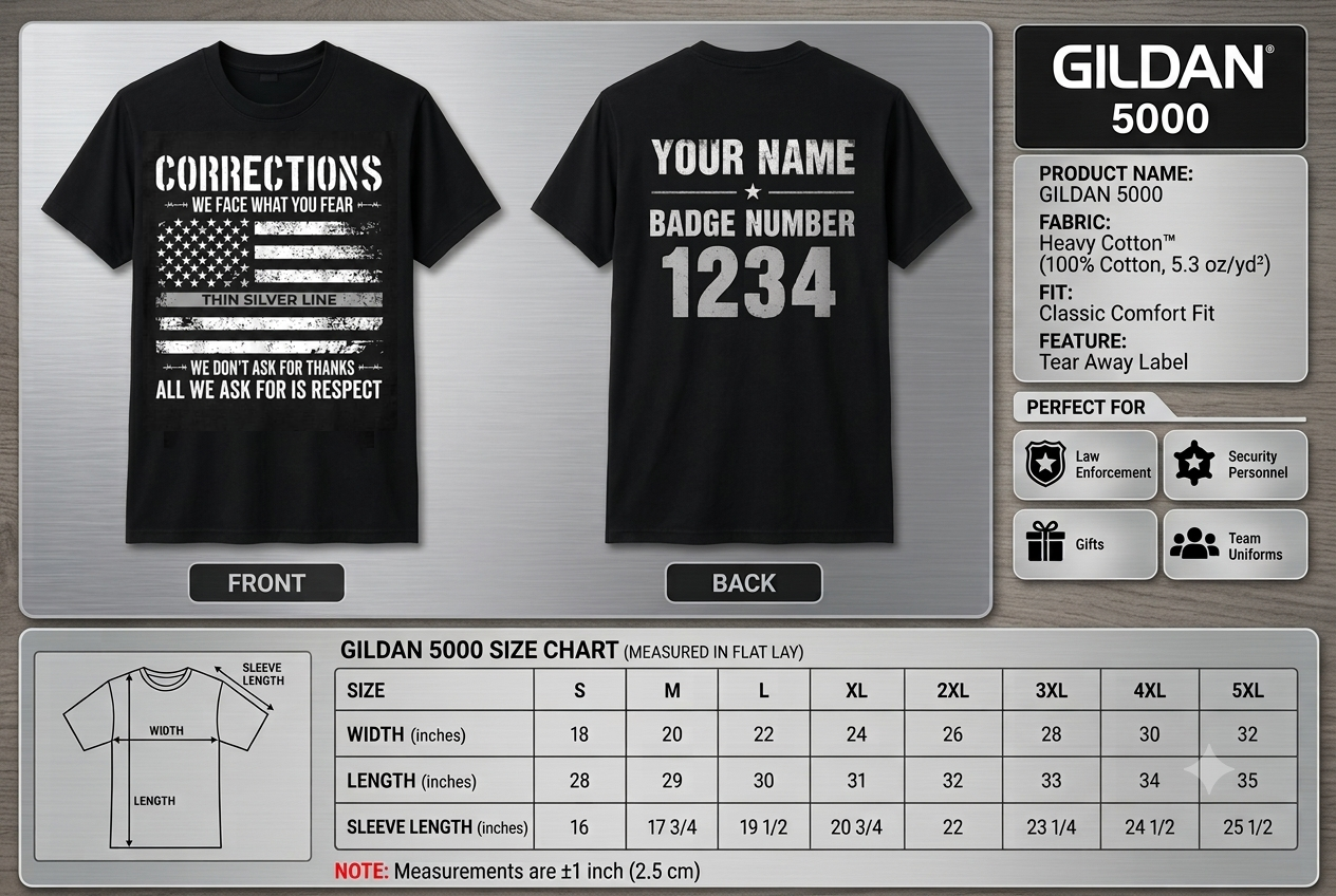 Custom Corrections Officer Flag T-Shirt | Personalized Thin Silver Line Prison Guard Shirt | Law Enforcement Gift