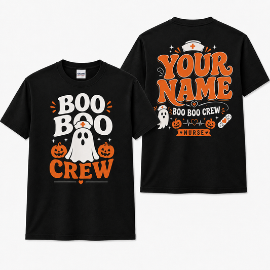 Custom Name Boo Boo Crew Ghost Nurse Shirt Halloween Spooky Medical Apparel