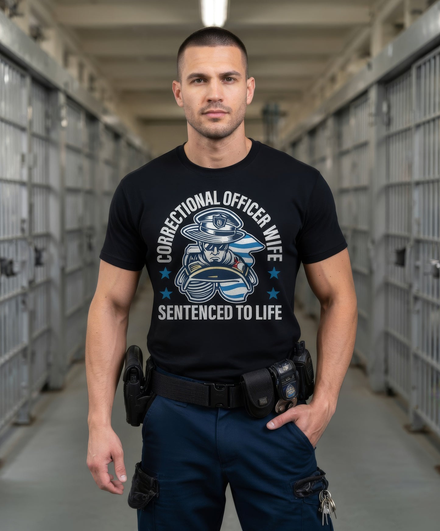 Custom Name Correctional Officer Wife Shirt, Sentenced To Life CO Wife Thin Silver Line Tee