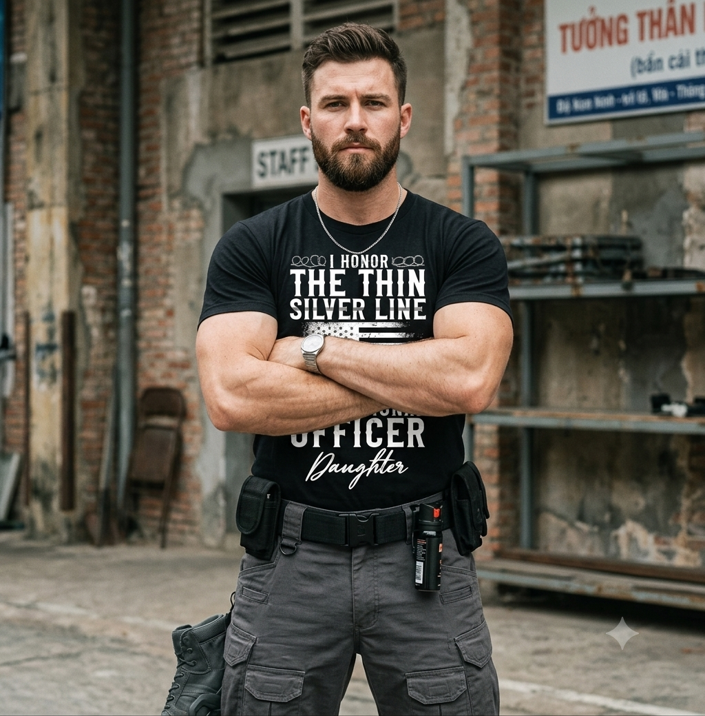Custom Correctional Officer Daughter T-Shirt | Personalized Thin Silver Line Family Gift | Proud Prison Guard Dad Mom Law Enforcement