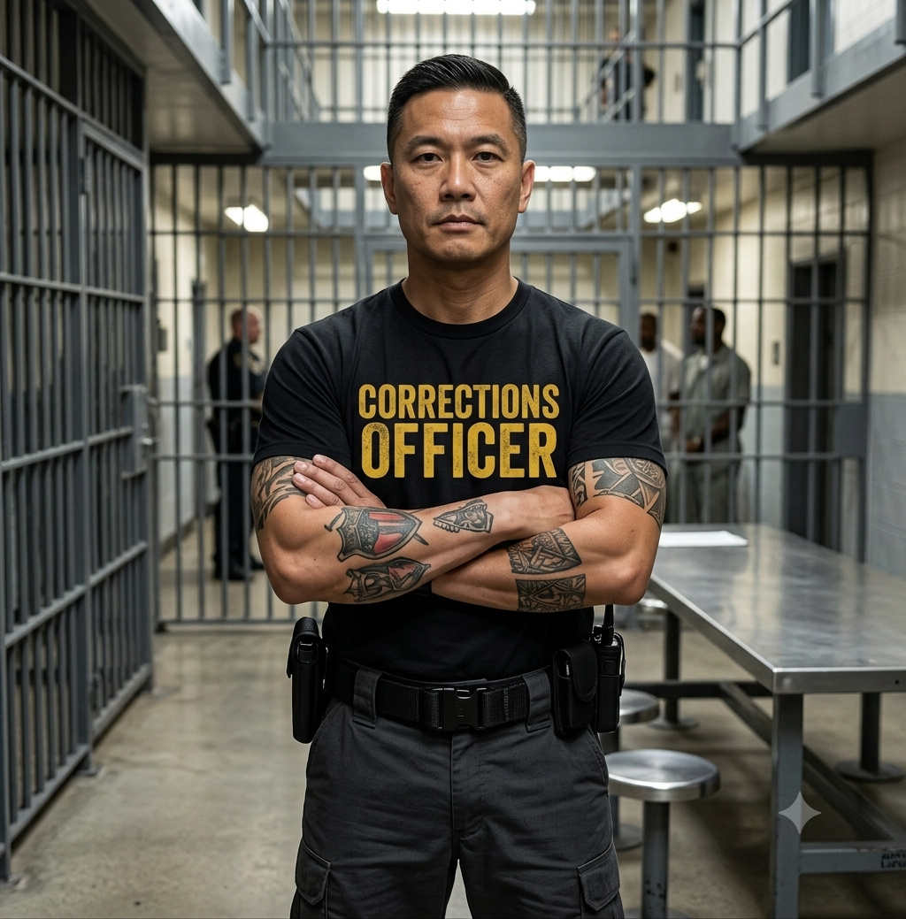 Personalized Corrections Officer Tee - Custom Name & Badge Number Black T-Shirt