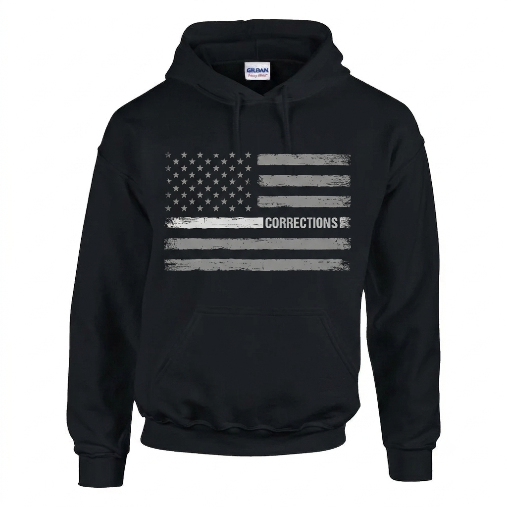 Custom Name Corrections - Thin Silver Line Flag for Correctional Officer Hoodie