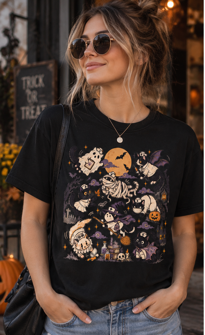 Spooky Halloween Nurse Cat Custom Shirt Cute Witchy Medical Mascot T Shirt