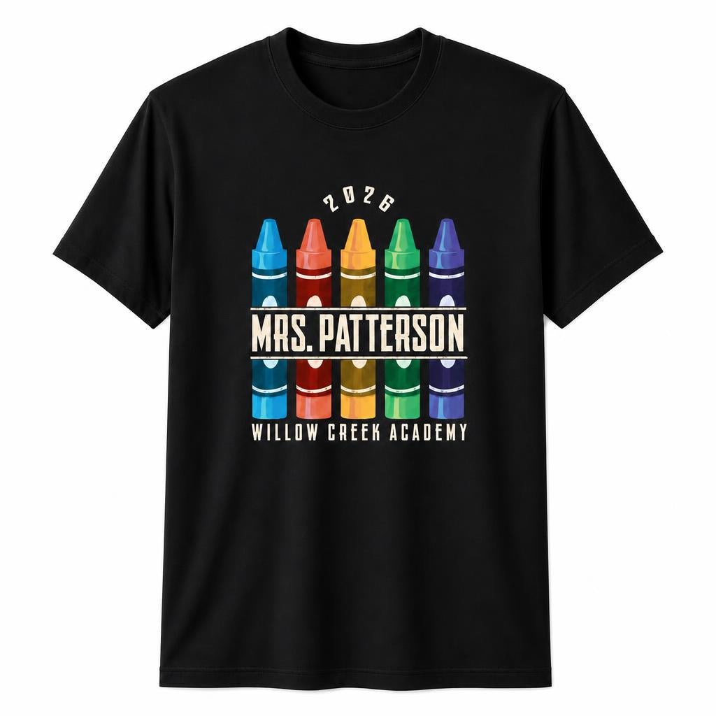 Custom Name Colorful Teacher Crayons Back To School Unisex T-Shirt