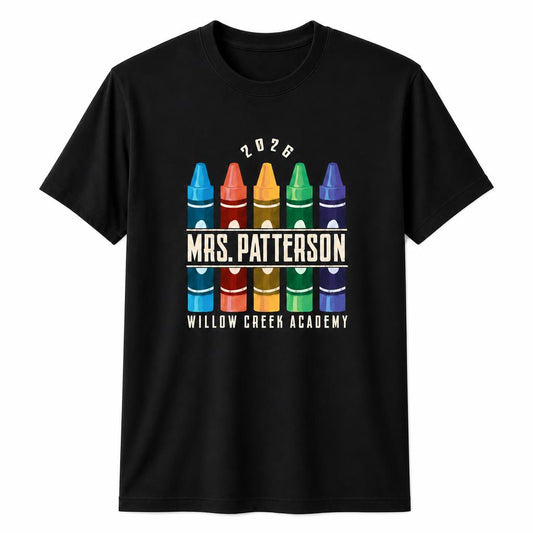 Custom Name Colorful Teacher Crayons Back To School Unisex T-Shirt