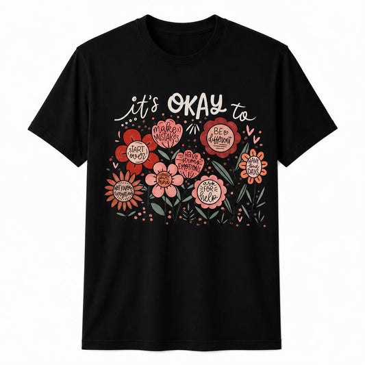 Custom It's Okay Floral Teacher Shirt Mental Health Awareness T-Shirt
