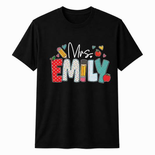 Custom Teacher Name Shirt Colorful Applique Alphabet Unisex T-Shirt