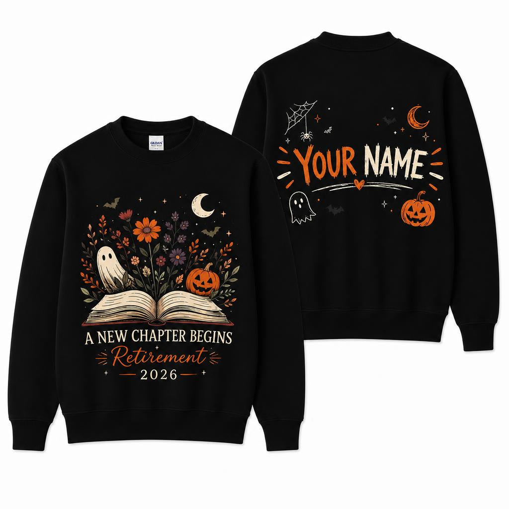 Custom Retro Halloween Teacher Retirement Sweatshirt A New Chapter Begins
