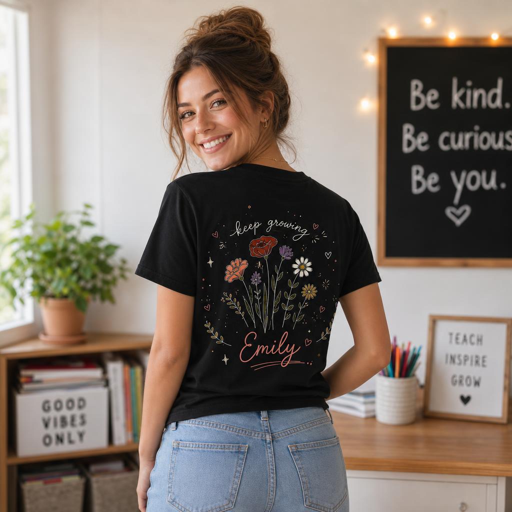 Personalized Teach Them Love Them Watch Them Grow Shirt Flower Teacher Gift