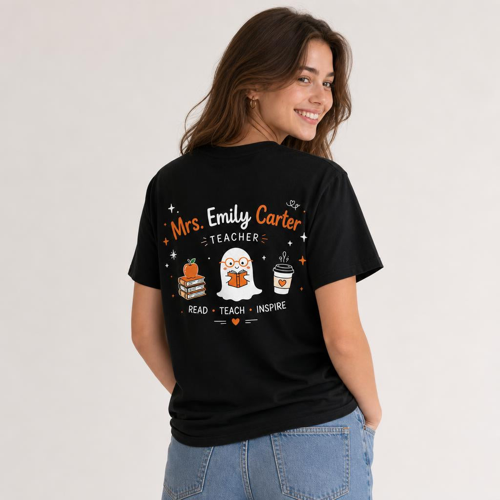 Custom Boooooks Ghost T-Shirt Halloween Librarian Gift Unisex T-Shirt