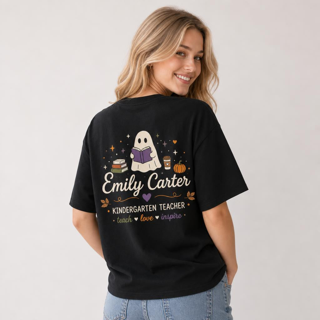 Custom Kindergarten Ghost Teacher Shirt Personalized Fall Halloween Unisex T-Shirt