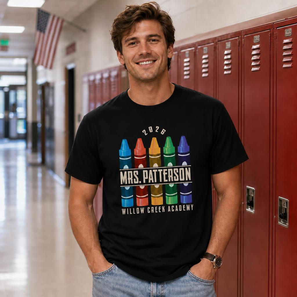 Custom Name Colorful Teacher Crayons Back To School Unisex T-Shirt