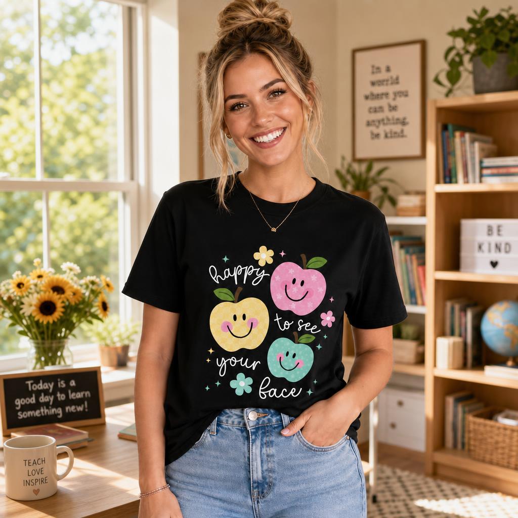 Custom Happy To See Your Face Teacher Shirt Back to School Gift Unisex T-Shirt