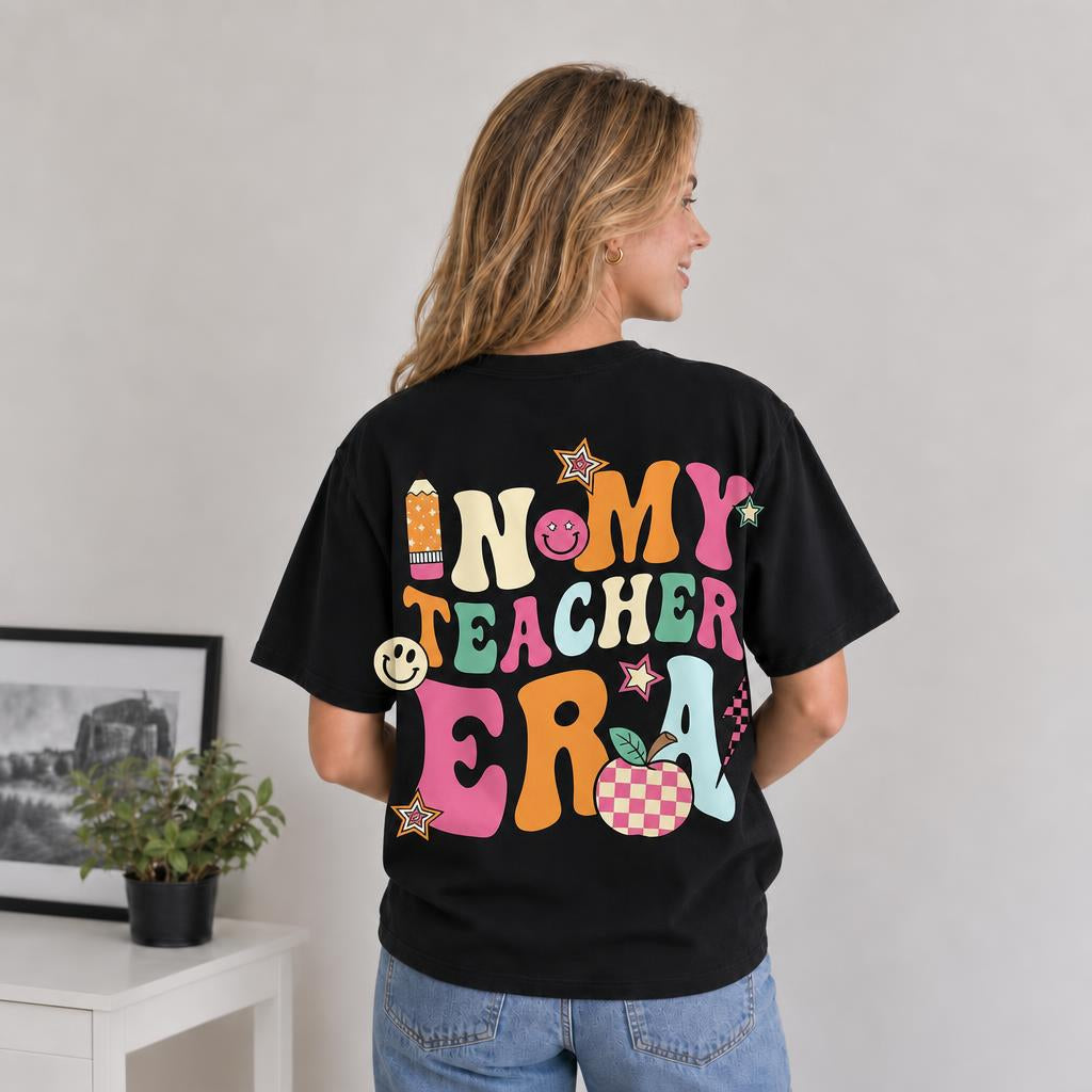 Personalized In My Teacher Era Shirt Groovy Checkered Apple Unisex T-Shirt