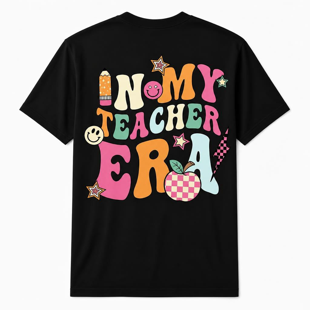 Personalized In My Teacher Era Shirt Groovy Checkered Apple Unisex T-Shirt
