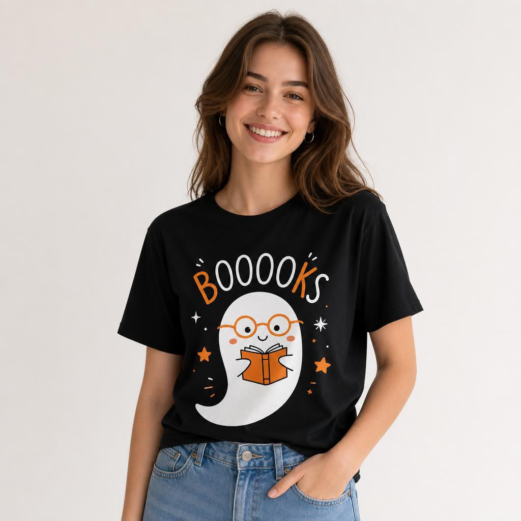 Custom Boooooks Ghost T-Shirt Halloween Librarian Gift Unisex T-Shirt