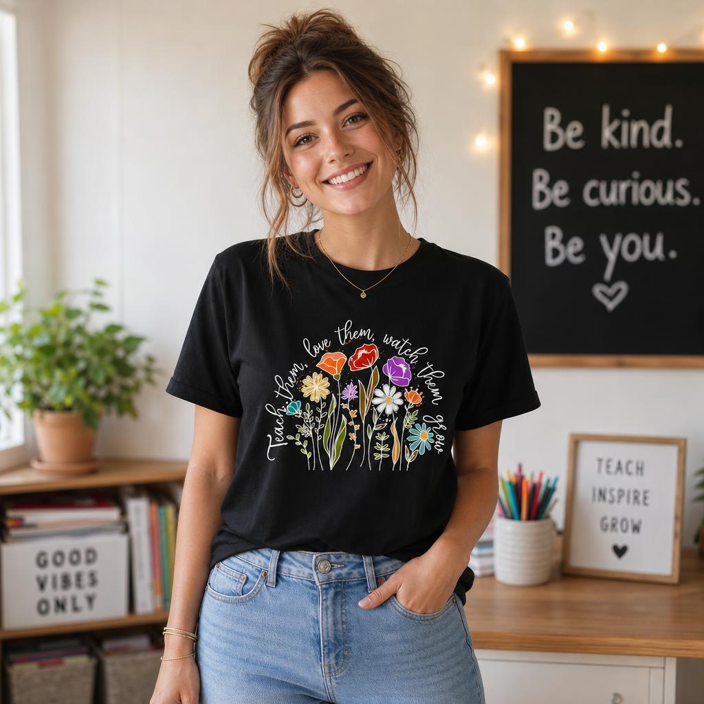 Personalized Teach Them Love Them Watch Them Grow Shirt Flower Teacher Gift