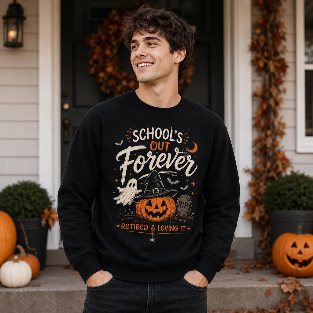 Custom Halloween Teacher Retirement Sweatshirt School's Out Forever Gift