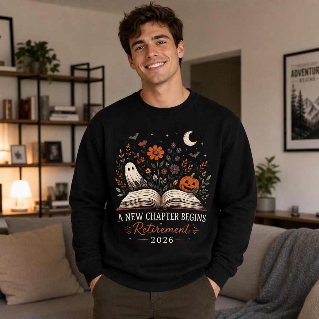 Custom Retro Halloween Teacher Retirement Sweatshirt A New Chapter Begins