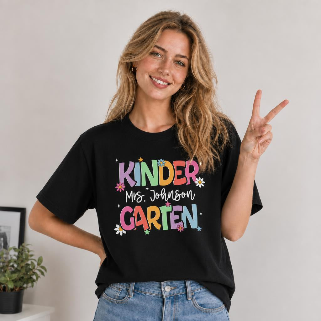 Custom Back to School Kindergarten Teacher Groovy Gift Unisex T-Shirt