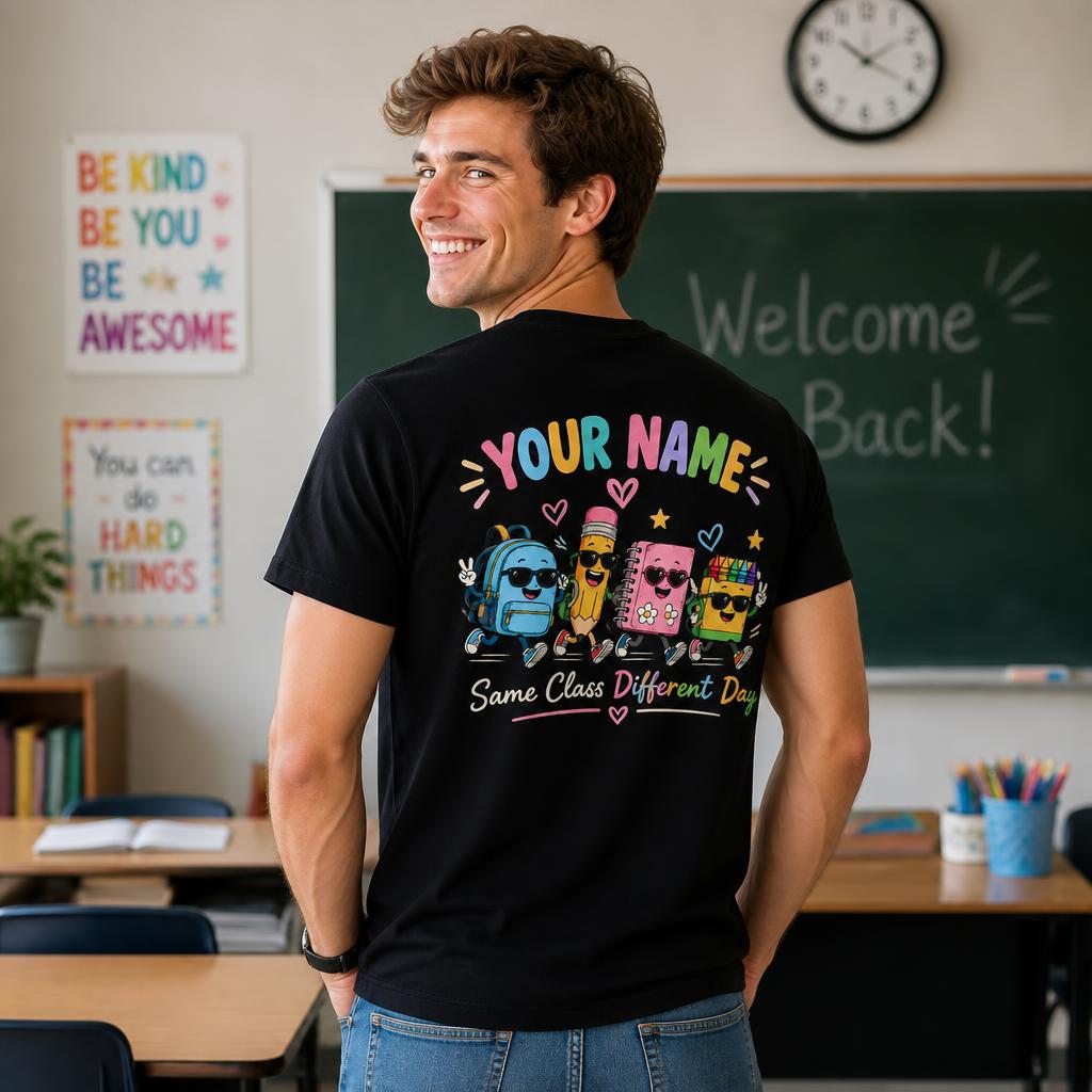 Custom Back To School Again Teacher T-Shirt School Supplies Personalized Gift