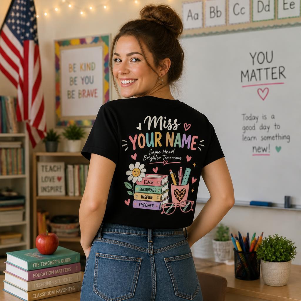 Personalized Teacher Shirt Teacher Vibes Only Books Glasses Custom Name Tee