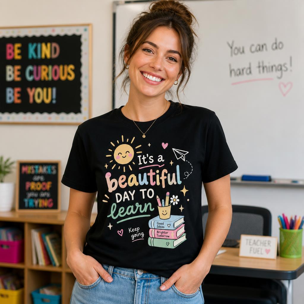 Custom Beautiful Day To Learn Teacher T-Shirt Cute Sunshine Personalized Gift