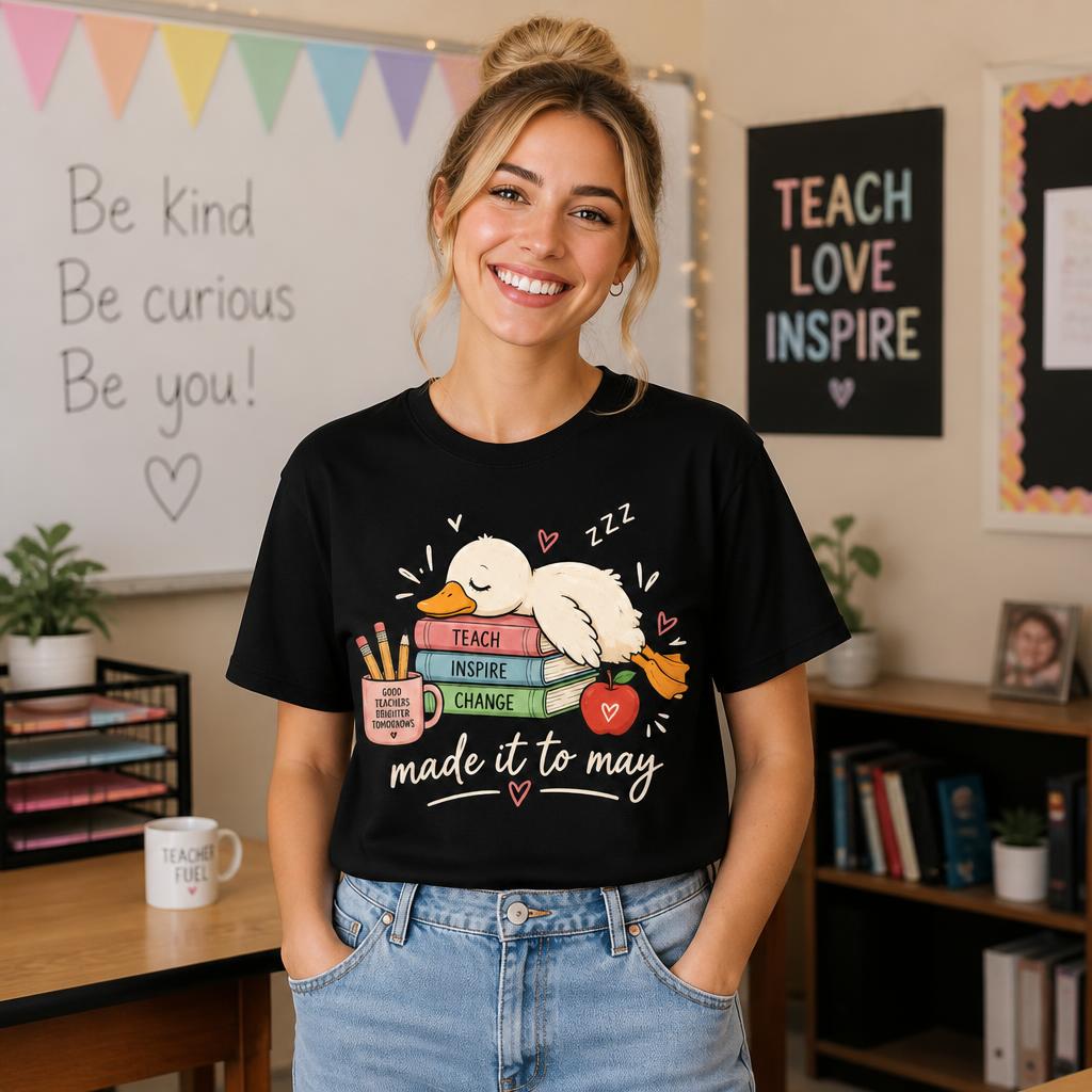 Personalized Teacher Shirt Made It To May Sleeping Duck Custom Name Tee
