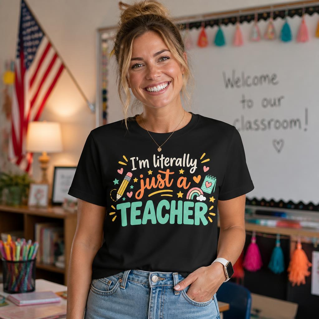 Personalized Custom I'm Literally Just a Teacher Cute Teacher Unisex T-Shirt
