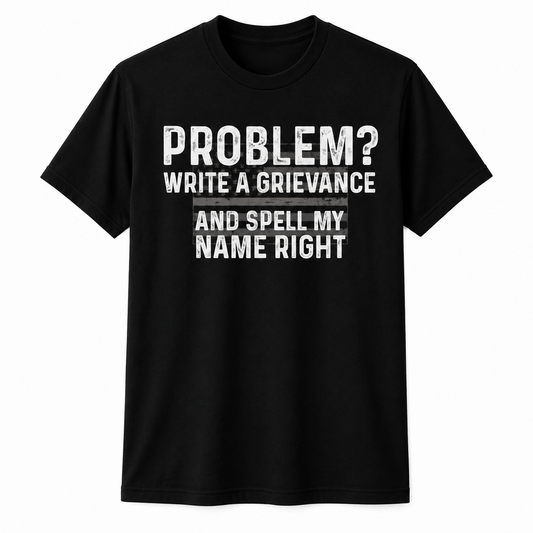 Funny Correctional Officer Shirt - Problem Write A Grievance Spell My Name Right - CO Humor Tee