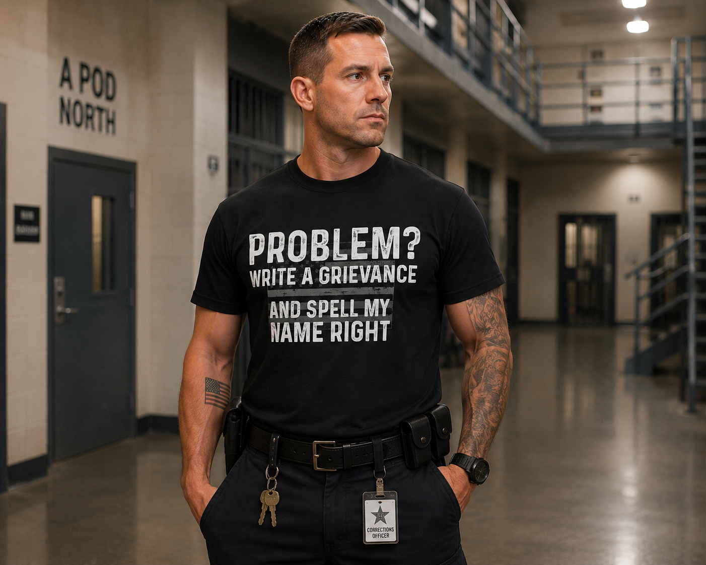 Funny Correctional Officer Shirt - Problem Write A Grievance Spell My Name Right - CO Humor Tee