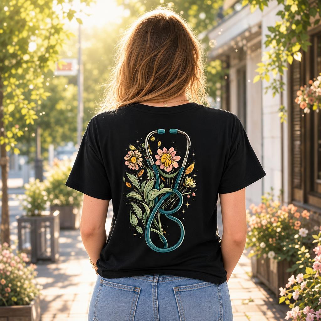 Nurse Shirt Floral Stethoscope Graphic Tee Boho Nurse Life T-Shirt