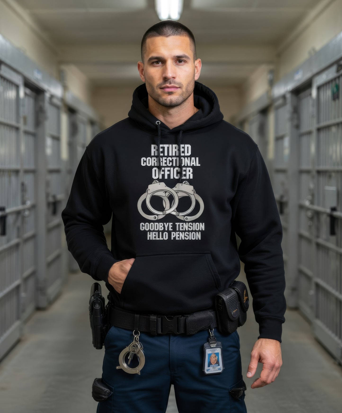 Custom Name Retired Correctional Officer Hoodie, Goodbye Tension Hello Pension Retirement Hoodie