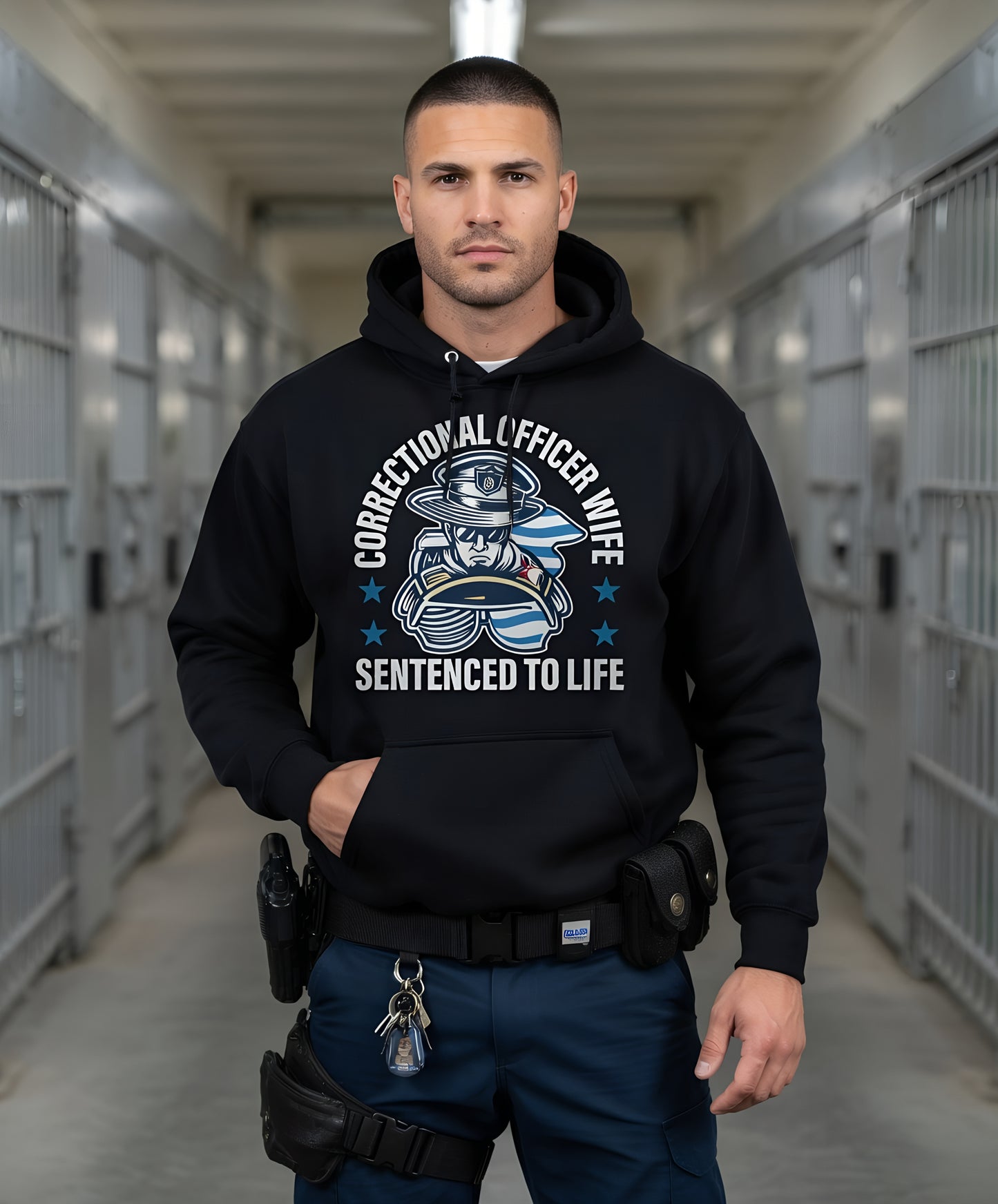 Custom Name Correctional Officer Wife Hoodie, Sentenced To Life CO Wife Thin Silver Line Hooded