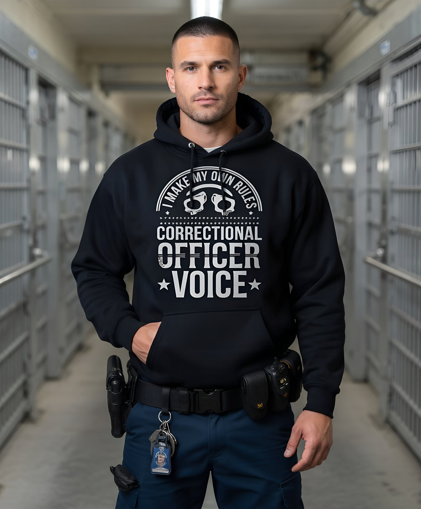 Custom Name Correctional Officer Hoodie, I Make My Own Rules Funny Jailer Handcuff Gift Hooded