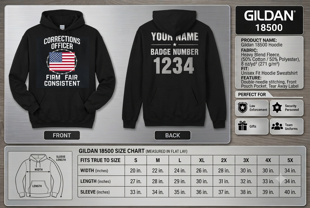 Custom Name Corrections Officer Hoodie, Firm Fair Consistent American Flag Prison Guard Hooded