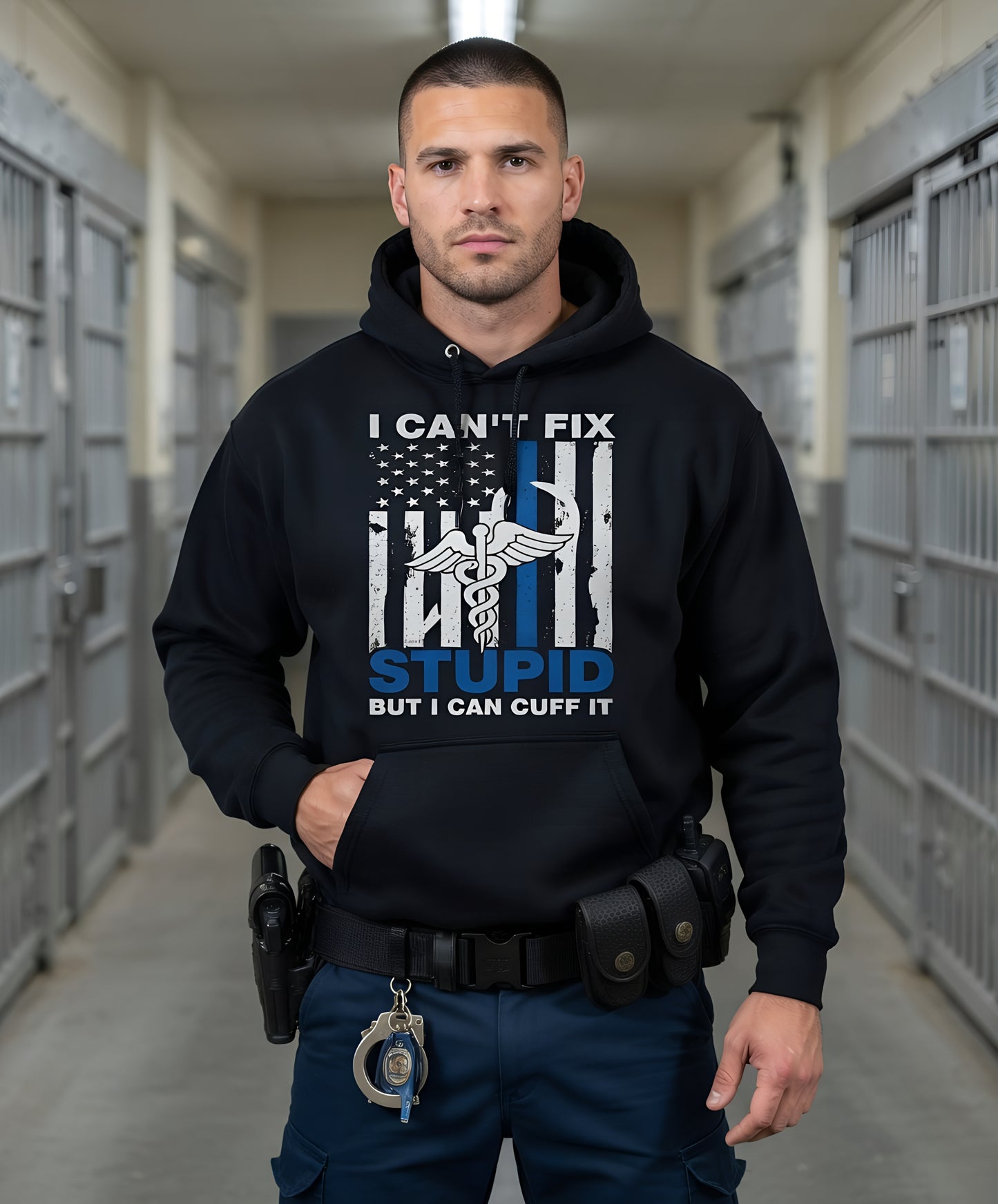 Funny Custom Name Correctional Officer Hoodie, I Can't Fix Stupid But I Can Cuff It Gift Hooded